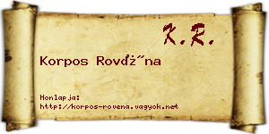 Korpos Rovéna névjegykártya